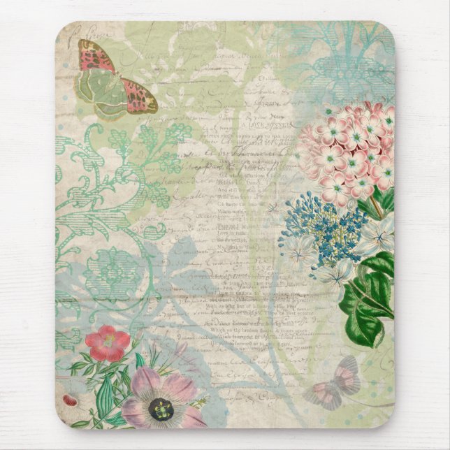 Vintage Floral Collage Mousepad (Front)