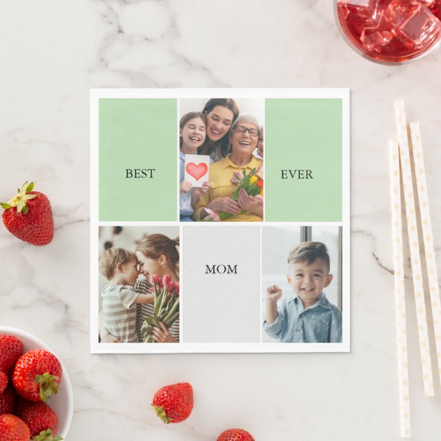 Vintage Floral Collage Photo Mother's Day Napkin (Insitu)