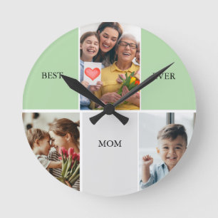 Vintage Floral Collage Photo Mother's Day Round Clock