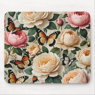 Vintage Floral Collage With Butterflies and Roses Mouse Mat