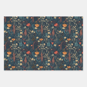 Vintage, floral, colourful, field of wildflowers wrapping paper sheet