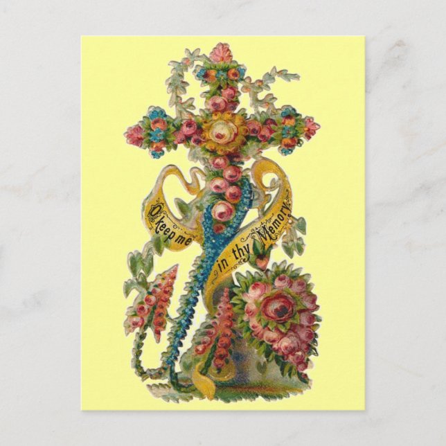 Vintage Floral Condolence Cross Postcard (Front)