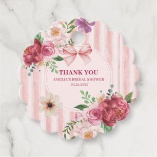 Vintage floral Coquette pink bow bridal shower Favour Tags