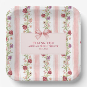 Vintage floral Coquette pink bow bridal shower Paper Plate