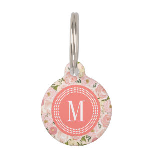 Vintage Floral Coral Peach Girly Flowers Pet Tag