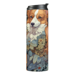 Vintage Floral Corgi Pattern Cute Botanical Dog De Thermal Tumbler