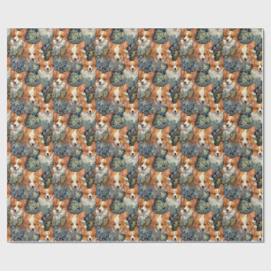 Vintage Floral Corgi Pattern Cute Botanical Dog De Wrapping Paper