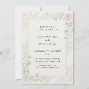 Vintage Floral Corner Accent Wedding Invitation