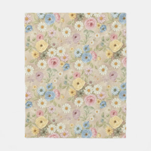 Vintage Floral Cosy Soft Daisy Rose Fleece Blanket