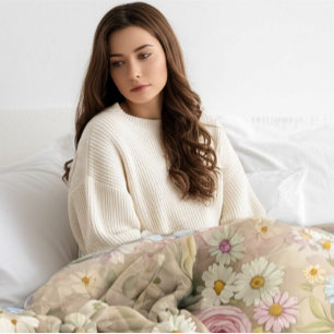 Vintage Floral Cosy Soft Daisy Rose Sherpa Blanket