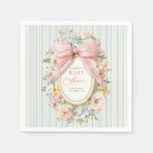 Vintage Floral Cottagecore Pink Bow Baby Shower