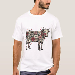Vintage Floral Cow Shirt Design