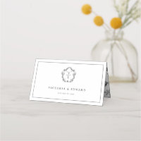 Vintage Floral Crest Black Monogram Wedding