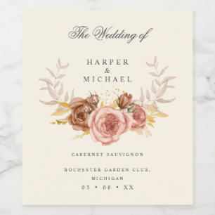 vintage floral crest personalised wedding wine label
