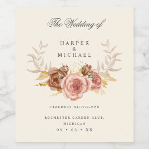 vintage floral crest personalised wedding wine label