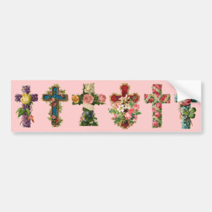 Vintage Floral Cross Bumper Sticker