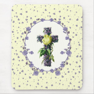 Vintage Floral Cross Easter Gift Mouse Mat
