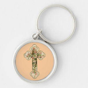 Vintage Floral Cross Key Ring