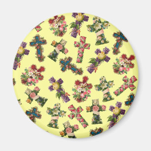Vintage Floral Cross Magnet