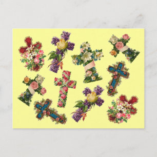 Vintage Floral Cross Postcard