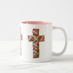 Vintage Floral Cross Two-Tone Coffee Mug