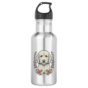 Vintage Floral Curly Dog Portrait T-Shirt Design_1 532 Ml Water Bottle