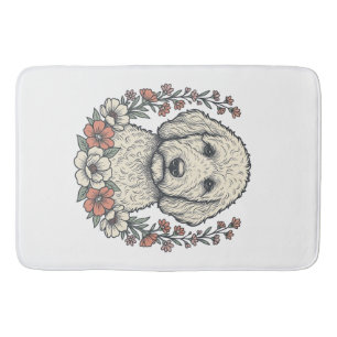 Vintage Floral Curly Dog Portrait T-Shirt Design_1 Bath Mat