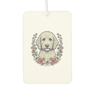 Vintage Floral Curly Dog Portrait T-Shirt Design_1 Car Air Freshener