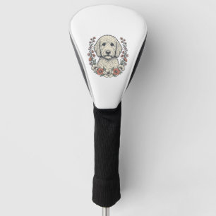Vintage Floral Curly Dog Portrait T-Shirt Design_1 Golf Head Cover