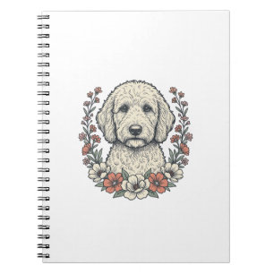 Vintage Floral Curly Dog Portrait T-Shirt Design_1 Notebook