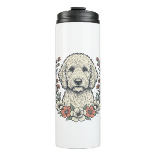 Vintage Floral Curly Dog Portrait T-Shirt Design_1 Thermal Tumbler