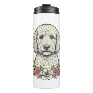 Vintage Floral Curly Dog Portrait T-Shirt Design_1 Thermal Tumbler