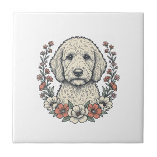 Vintage Floral Curly Dog Portrait T-Shirt Design_1 Tile