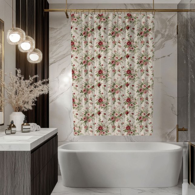 Vintage Floral Curtain Soft Pastel Bathroom Style (Vintage Floral Curtain Soft Pastel Bathroom Style)