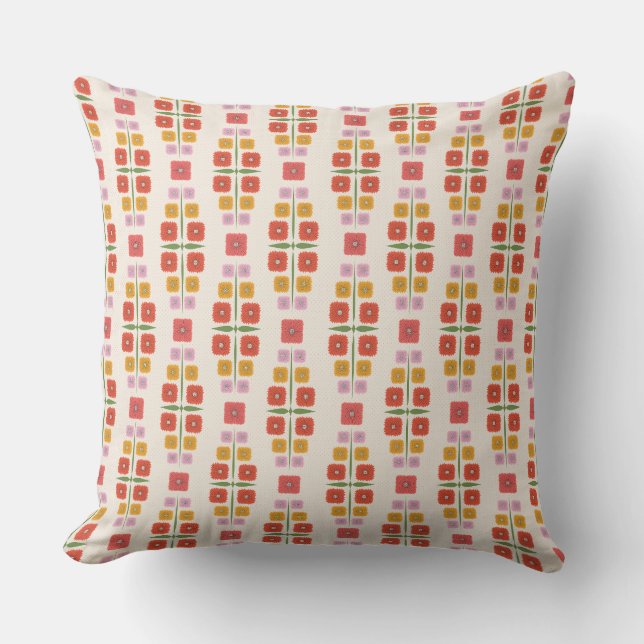 Vintage Floral Cushion Red, Pink, Yellow Flowers (Front)