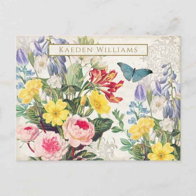 Vintage Floral Custom Text Postcard (Front)