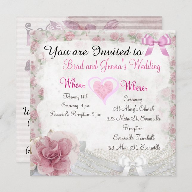 Vintage floral Customised Wedding Invitation (Front/Back)