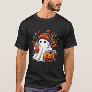 Vintage Floral Cute Ghost Pumpkin Halloween Ghost  T-Shirt