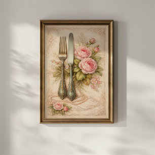Vintage Floral Cutlery Poster