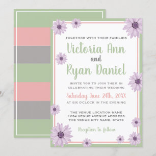Vintage Floral Daisies Lavender Blush Sage Wedding Invitation
