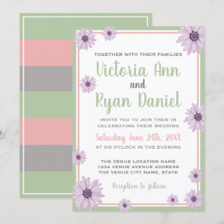 Vintage Floral Daisies Lavender Blush Sage Wedding Invitation