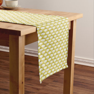 Vintage Floral Daisies Pattern Dark Gold & Olive Long Table Runner