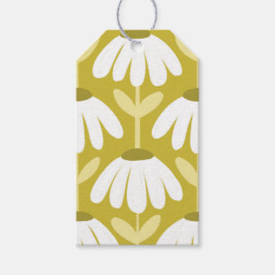 Vintage Floral Daisies Pattern Olive/Mustard Green Gift Tags