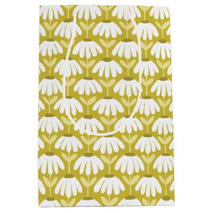 Vintage Floral Daisies Pattern Olive/Mustard Green Medium Gift Bag