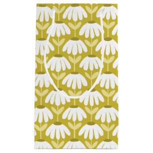 Vintage Floral Daisies Pattern Olive/Mustard Green Small Gift Bag
