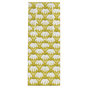 Vintage Floral Daisies Pattern Olive/Mustard Green Wine Gift Bag