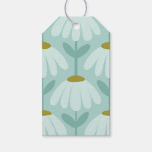 Vintage Floral Daisies Pattern Teal Blue & Olive Gift Tags