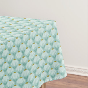 Vintage Floral Daisies Pattern Teal Blue & Olive Tablecloth