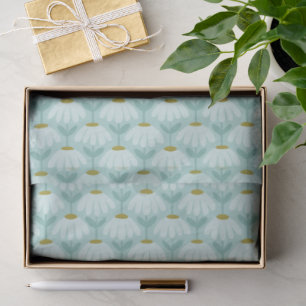 Vintage Floral Daisies Pattern Teal Blue & Olive Tissue Paper