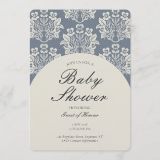 Vintage Floral Damask Baby Shower Blue Beige Invitation